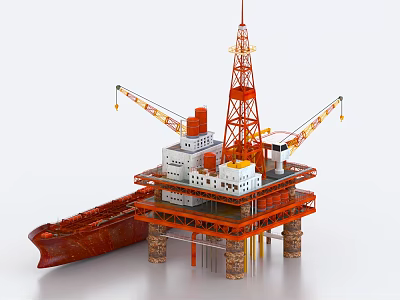 Industrial Equipment Of Offshore Oil Drilling Platform Featuring Crane Systems And Support Columns 3d model