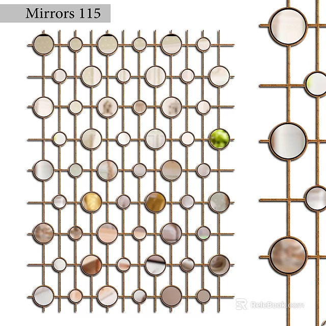 Colorful Circular Mirrors In Grid Design With Metal Frame And Decorative Panels 3d model 