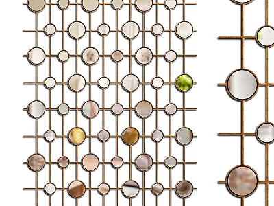 Colorful Circular Mirrors In Grid Design With Metal Frame And Decorative Panels 3d model