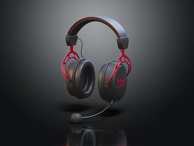 Black And Red Gaming Headset With Ergonomic Design And Built In Microphone For Audio Experience 3d model