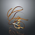 Golden Curved Decorative Ribbon Shiny Household Item with Reflection on Dark Background
