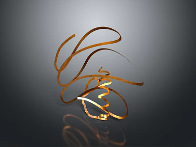 Golden Curved Decorative Ribbon Shiny Household Item with Reflection on Dark Background 3d model