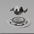 Metallic Floating Spherical Device With Circular Base And Mechanical Arms Design 3d model