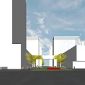Modern Commercial Complex With Tall Buildings Low Rise Structures And Green Trees