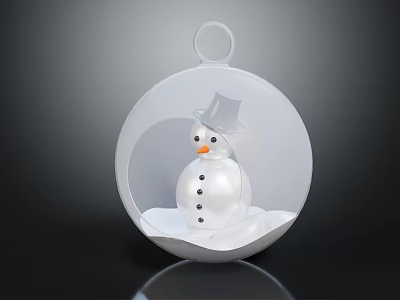Transparent Spherical Decorative Pendant Light Featuring Snowman Design On Black Surface 3d model