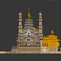 Ancient Architecture Models Showcasing Diverse Styles With Golden Domes Arches And Towers