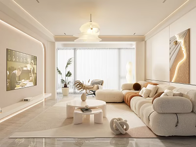 Modern Living Room Interior With Large Sofa Round Coffee Table And Floor To Ceiling Windows 3d model