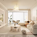 Modern Living Room Interior With Large Sofa Round Coffee Table And Floor To Ceiling Windows