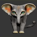 Cute Baby Elephant Toy With Green Eyes And Orange Inner Ears On Shiny Surface