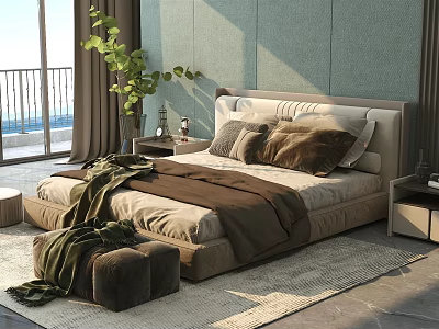 Modern Background Double Bed Brand Double Bed Bedside Table