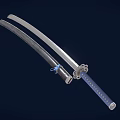 Traditional Katana Sword With Curved Silver Blade Black Sheath And Blue Cord Wrapped Handle