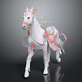 White Mythical Unicorn With Gold Pink Ornamental Decorations And Flowing Mane 3d model