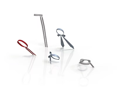 Colorful Household Accessories with Curved Designs and Red Silver Gray Finishes 3d model