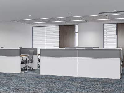 Modern Public Office Space With Cubicles Workstations Windows And Blinds 3d model