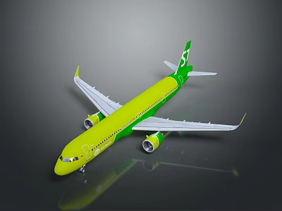 Green and Yellow Airplane Model Featuring Detailed Exterior and Smooth Shiny Finish 3d model