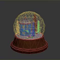 Snow Globe Featuring Blue Roof Gazebo Pine Trees Snow And Small Lights On Red Base