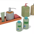 Bathroom Skincare Products With Dispensers Bottles Cream Tubes And Wooden Tray