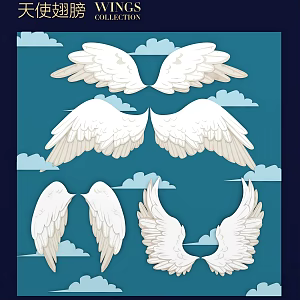 Angel Wings Decorative Wings Feather Blue Sky White Clouds Cartoon Hand-painted Pattern Elements 3d model