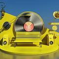 Vibrant Yellow Music Display With Vinyl Record Bench Street Lamp Gramophone And Speakers