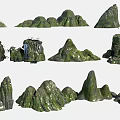 Garden Decorative Rock Ornaments With Various Shapes And Green Mossy Surface Design