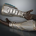 Decorative Silver Leather Gauntlets With Blue Gemstones And Intricate Geometric Patterns 3d model