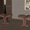 Modern Curved Sofa Stools Light Pink and Beige Living Room with Floor Lamp Abstract Art