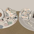 Cute Children's Chairs With Colorful Patterns And Soft Seats On Round Rugs