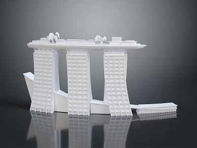 White Architectural Model of Three Tall Towers With Sky Deck Figures and Reflection 3d model