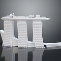 White Architectural Model of Three Tall Towers With Sky Deck Figures and Reflection