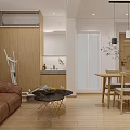 Open Plan Living Dining Room Interior With Dining Table Chairs Sofa TV Pendant Lights And Decorative Shelves