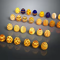 Colorful Decorative Eggs With Intricate Patterns And Vibrant Designs Arranged On Dark Background