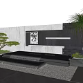 Modern Landscape Feature Wall With Decorative Artwork Pine Tree And Stepped Water Feature 3d model