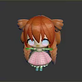 Cute Cartoon Female Doll Wearing Pink Dress with Orange Twin Ponytails and Big Eyes