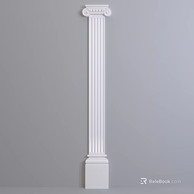 White Decorative Architectural Component With Vertical Lines On Gray Wall Surface 3d model