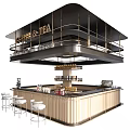 Modern Coffee Tea Bar With Hanging Shelves Glasses Coffee Beans And Stools