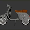 Classic Gray Scooter With Orange Leather Seat And White Wheels On Dark Background