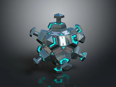 Futuristic Mechanical Weapon With Metallic Components And Blue Glowing Spherical Structure 3d model