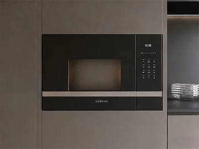 Modern Kitchen With Built In Microwave Appliance And Gray Cabinets 3d model