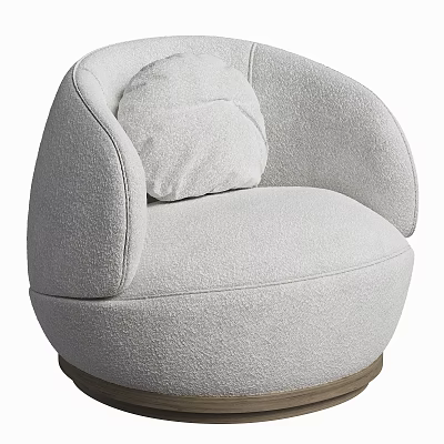 Light Gray Single Sofa With Plush Fabric Round Design Accent Pillow And Wooden Base 3d model