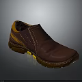 Casual Slip On Leather Shoes Maroon Brown With Yellow Accents Stitched Details Rubber Sole