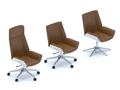 Modern Brown Leather Office Chair With Silver Swivel Base And Wheels 3d model