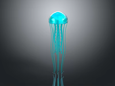 Blue Jellyfish With Long Tentacles And Reflection On Gray Background 3d model