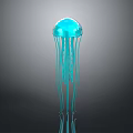 Blue Jellyfish With Long Tentacles And Reflection On Gray Background 3d model