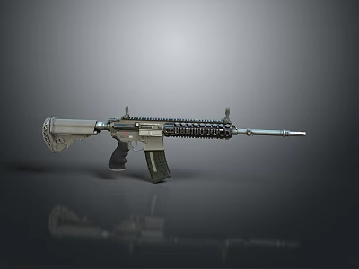 Modern Tactical Assault Rifle Weapon Design With Black Grip Silver Barrel And Magazine 3d model