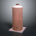 Copper Colored Cylindrical Metal Container With Holes Seams And Square Base