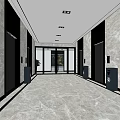 Modern Elevator Hallway With Marble Walls Floor Ceiling Lights And Elevator Doors 3d model