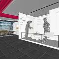 Modern Exhibition Hall With Display Cabinets Statues Background Wall And Tile Floor