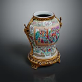 Traditional Ceramic Vessel With Colorful Intricate Patterns And Golden Decorative Base
