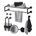 Modern Black Metal Bathroom Towel Racks With Hanging Towels Hooks And Wall Mirror