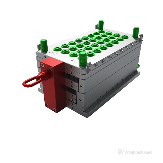 Industrial Equipment With Gray Metal Structure Green Circular Buttons And Red Handle 3d model 